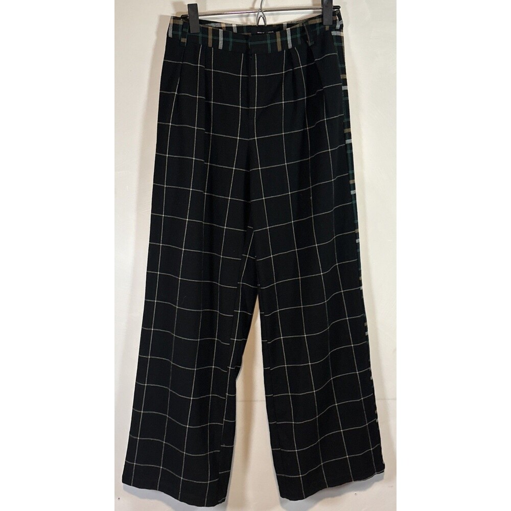 Who What Wear Pants 2 Black Check Plaid Wide Leg Trousers Mixed Pattern Side